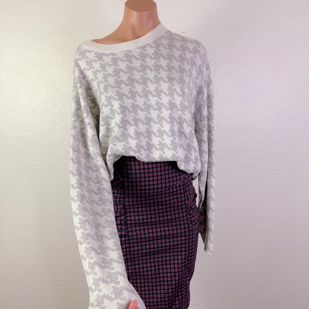 T Tahari Houndstooth Cashmere Blend Knit Sweater Gray Fall Chic Old Money XL NWT